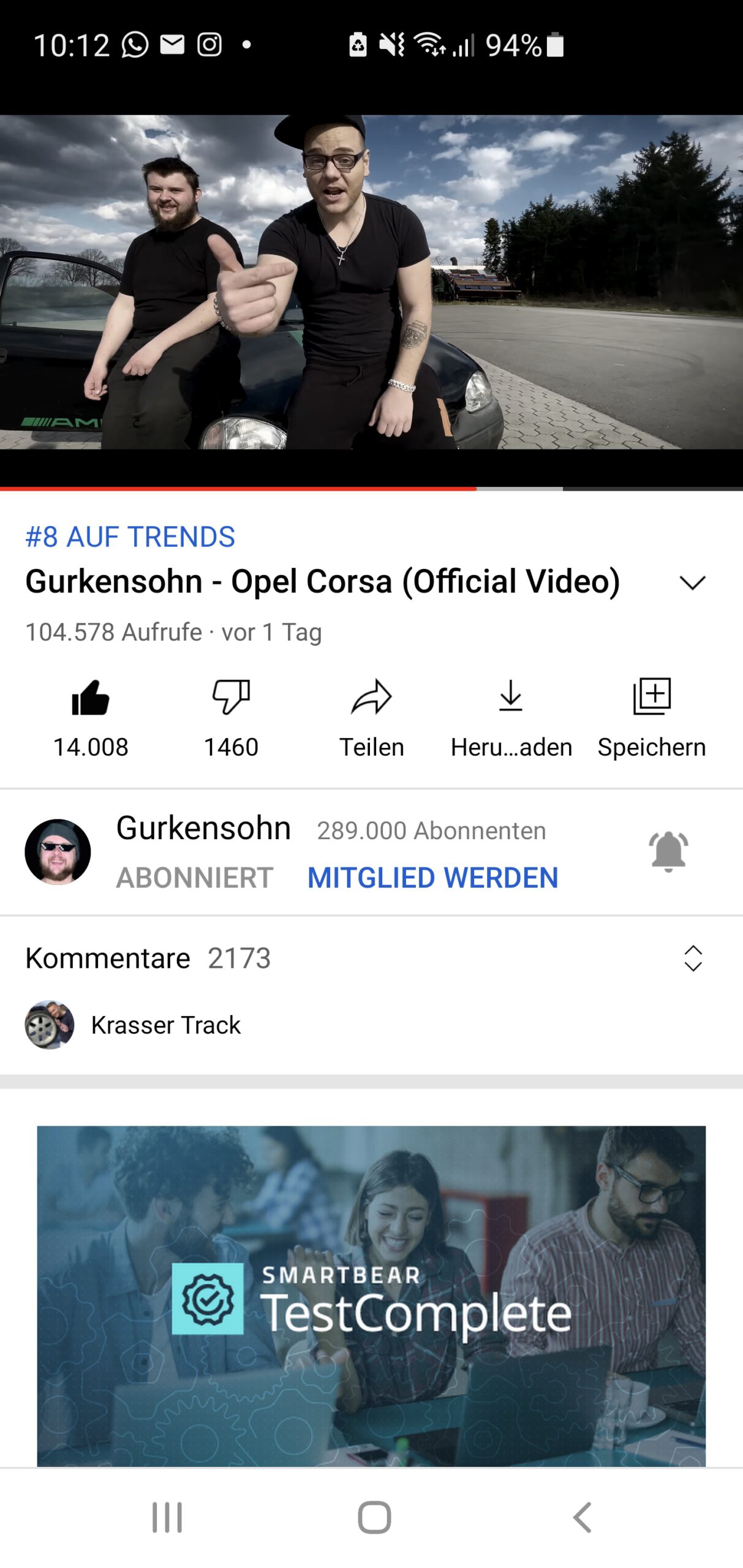 Gurkensohn – Opel Corsa auf Platz 8 der YouTube Trends